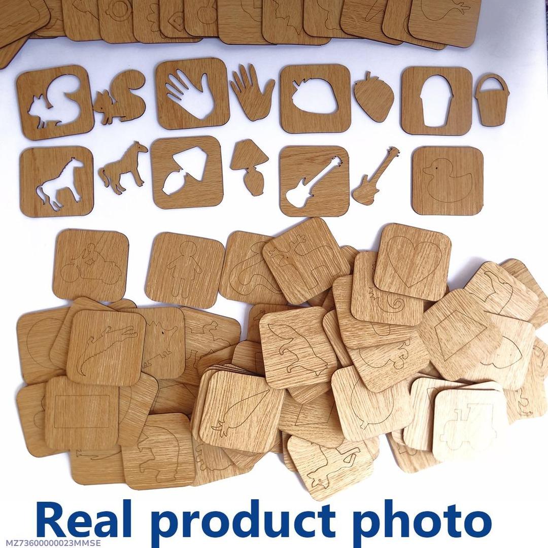 44 Pcs Wood Alphabets Stencil Drawing Kit