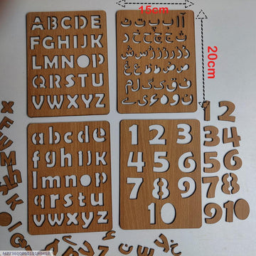 4 Pcs English & Urdu Stencil Drawing Kit - Wood Crafting Tools for Creative Projects